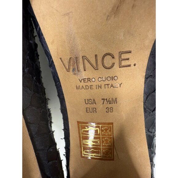 Vince Sierra Peep Toe Bootie Black Textured Python Pattern Heel Size 38 7.5 US - Picture 13 of 13
